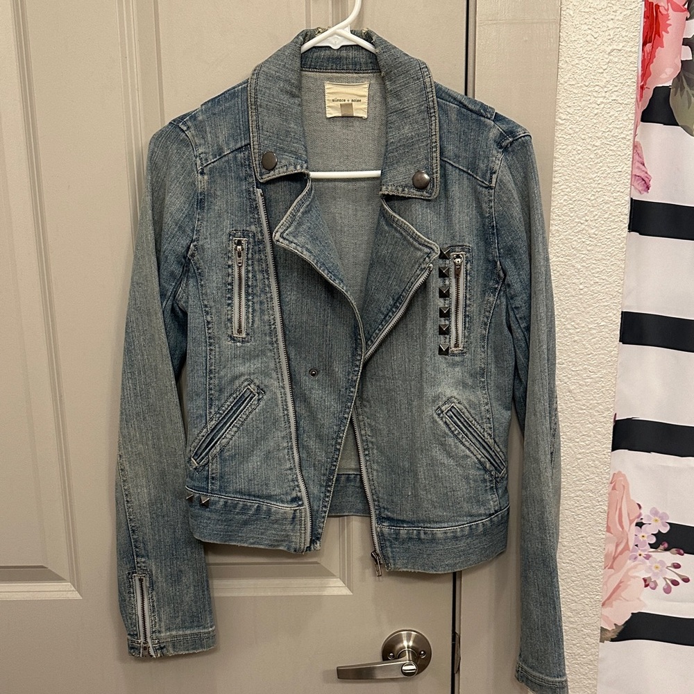 Silence + Noise Light Blue Moto Jean Jacket